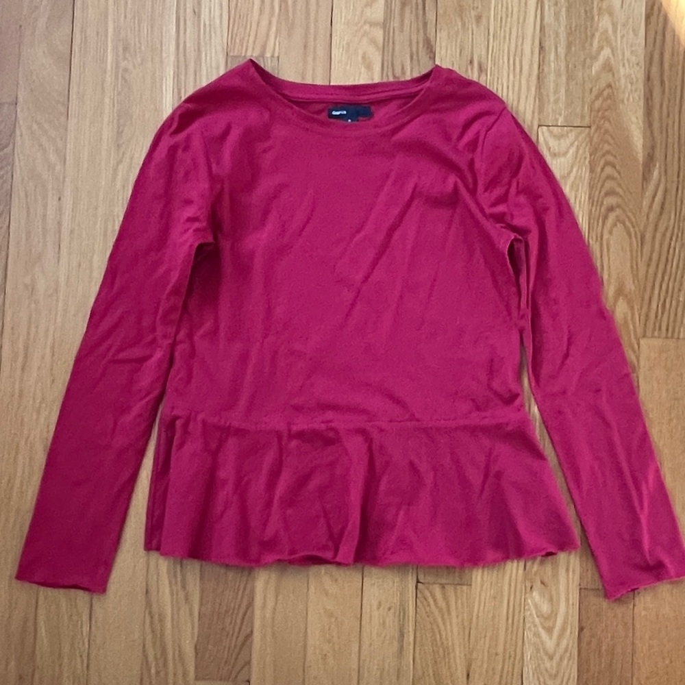 GAP Kids Cranberry Red Long Sleeve Peplum Top sz XL